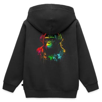 Regenbogen Gorilla Kopfhörer - Kinder Premium Organic Zip Hoodie - Schwarz - Hinten - AI Model Kid Male (0cm)