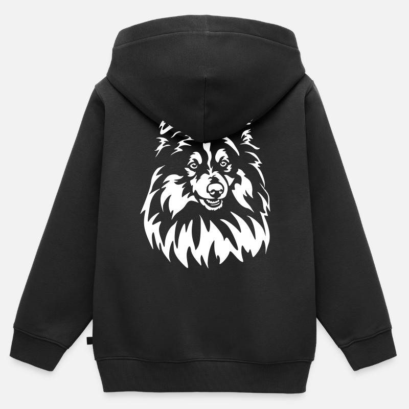 Sheltie Head « Black Edition » - Sweat Premium à capuche zippé enfant bio - noir