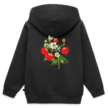 Plante de fraises en filigrane avec fleur de fraises - Sweat Premium à capuche zippé enfant bio - noir - Dos - AI Model Kid Male (0cm)