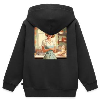 Vintage Hausfrau 50er Jahre - Retro Küche & Backen - Kinder Premium Organic Zip Hoodie - Schwarz - Hinten - AI Model Kid Male (0cm)