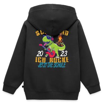 Schulstart - Ich rocke jetzt die Schule - Kinder Premium Organic Zip Hoodie - Schwarz - Hinten - AI Model Kid Male (0cm)