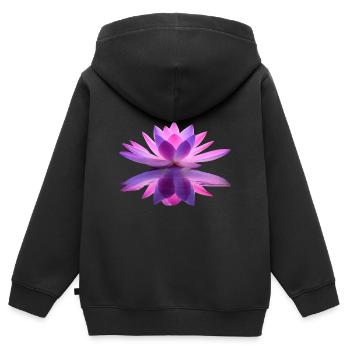 Seerose lila und rosa mit Spiegeleffekt - Kinder Premium Organic Zip Hoodie - Schwarz - Hinten - AI Model Kid Male (0cm)