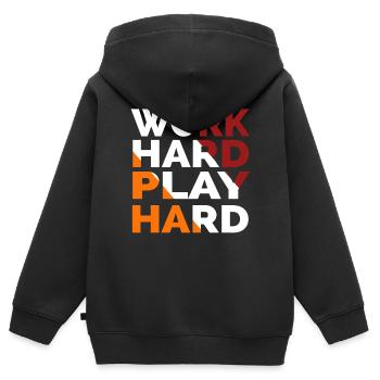 Travailler dur Jouer dur - Sweat Premium à capuche zippé enfant bio - noir - Dos - AI Model Kid Male (0cm)