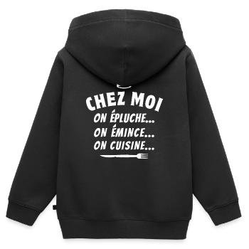 cuisiner, cuisinier, restaurant - Sweat Premium à capuche zippé enfant bio - noir - Dos - AI Model Kid Male (0cm)