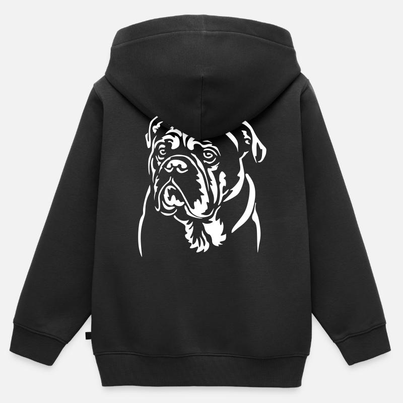 Tête de bouledogue continental « Black Edition » - Sweat Premium à capuche zippé enfant bio - noir