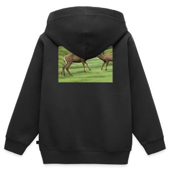 Cerf deer - Sweat Premium à capuche zippé enfant bio - noir - Dos - AI Model Kid Male (0cm)