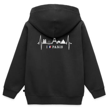 Paris Skyline Herzschlag Eiffelturm Frankreich - Kinder Premium Organic Zip Hoodie - Schwarz - Hinten - AI Model Kid Male (0cm)