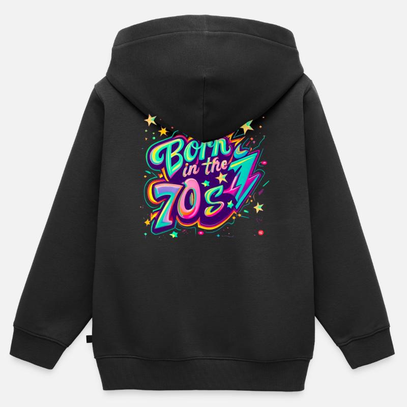 Né dans les années 70 - Sweat Premium à capuche zippé enfant bio - noir