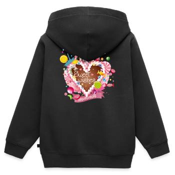 Cœur en pain d’épices avec souhaits de glaçage et couronne - Sweat Premium à capuche zippé enfant bio - noir - Dos - AI Model Kid Male (0cm)