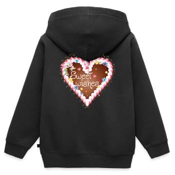 Lebkuchenherz Volksfest mit Zuckerguß und Wünsche - Kinder Premium Organic Zip Hoodie - Schwarz - Hinten - AI Model Kid Male (0cm)