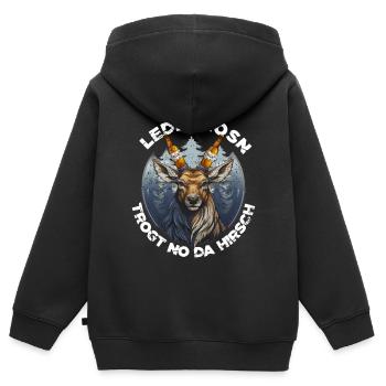 Lederhosen Hirsch Bierkrone Volksfest - Kinder Premium Organic Zip Hoodie - Schwarz - Hinten - AI Model Kid Male (0cm)