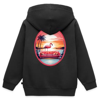 Canapé Flamingo - Sweat Premium à capuche zippé enfant bio - noir - Dos - AI Model Kid Male (0cm)