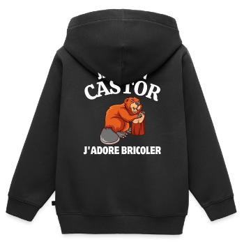 bricoler, bricolage, bricoleur - Sweat Premium à capuche zippé enfant bio - noir - Dos - AI Model Kid Male (0cm)