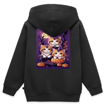 Trio von Kätzchen im Halloween-Stil - Kinder Premium Organic Zip Hoodie - Schwarz - Hinten - AI Model Kid Male (0cm)