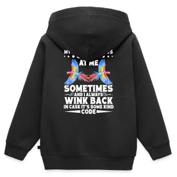 Mes aras écarlates me font parfois un clin d'œil - Sweat Premium à capuche zippé enfant bio - noir - Dos - AI Model Kid Male (0cm)