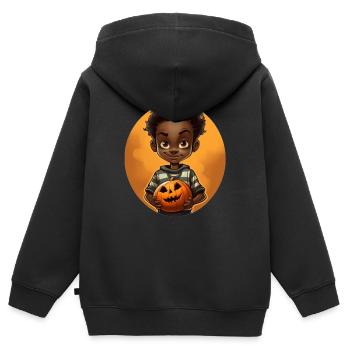 Süßer Halloween-Kind mit Kürbis - Kinder Premium Organic Zip Hoodie - Schwarz - Hinten - AI Model Kid Male (0cm)