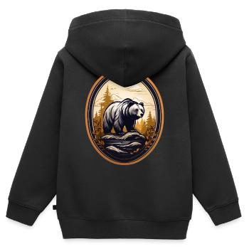 Ours brun - Sweat Premium à capuche zippé enfant bio - noir - Dos - AI Model Kid Male (0cm)