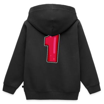 Nummer 1 Rot Dunkel - Kinder Premium Organic Zip Hoodie - Schwarz - Hinten - AI Model Kid Male (0cm)