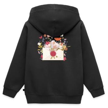 floraler Briefumschlag mit Blüten und Siegel - Kinder Premium Organic Zip Hoodie - Schwarz - Hinten - AI Model Kid Male (0cm)