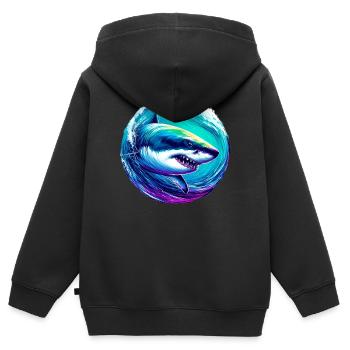 Requin blanc - Sweat Premium à capuche zippé enfant bio - noir - Dos - AI Model Kid Male (0cm)
