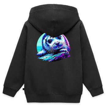 Phoque - Sweat Premium à capuche zippé enfant bio - noir - Dos - AI Model Kid Male (0cm)
