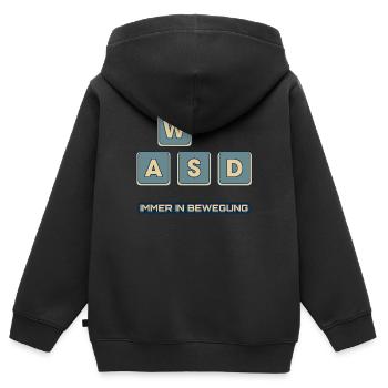 WASD - immer in Bewegung - Kinder Premium Organic Zip Hoodie - Schwarz - Hinten - AI Model Kid Male (0cm)