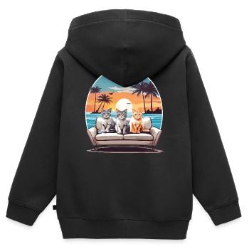 Katzen am Meer - Kinder Premium Organic Zip Hoodie - Schwarz - Hinten - AI Model Kid Male (0cm)