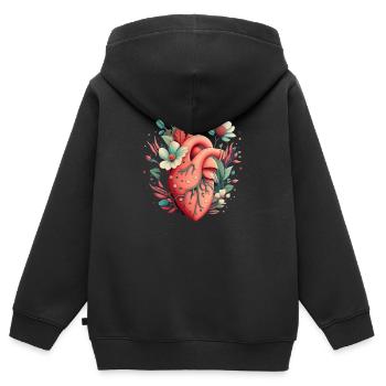 Heart Bloom Botanical - Kids Premium Organic Zip-up Hoodie - black - Back - AI Model Kid Male (0cm)