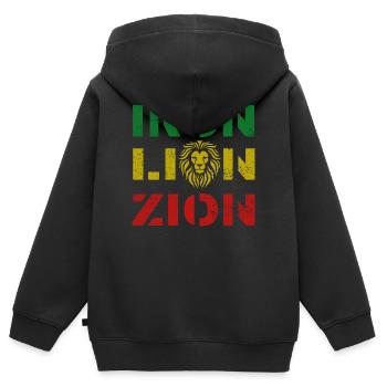 iron lion zion, rasta colours - Sweat Premium à capuche zippé enfant bio - noir - Dos - AI Model Kid Male (0cm)