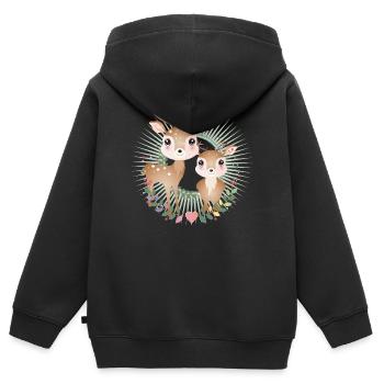 Deux cerfs mignons - dans un cadre rayonnant - Sweat Premium à capuche zippé enfant bio - noir - Dos - AI Model Kid Male (0cm)