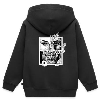 Fin de l’étranger - Sweat Premium à capuche zippé enfant bio - noir - Dos - AI Model Kid Male (0cm)