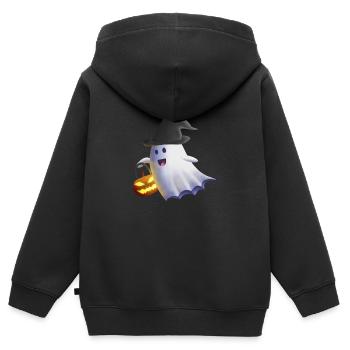 Ghost with Witch Hat and Jack-o'-Lantern - Kids Premium Organic Zip-up Hoodie - black - Back - AI Model Kid Male (0cm)