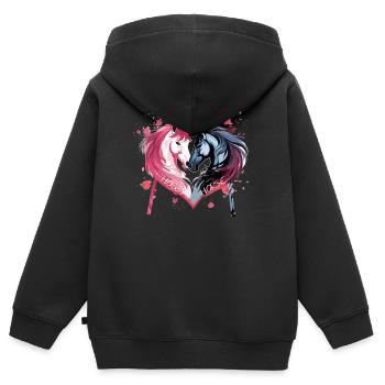 Pferdeköpfe in Herzform - Kinder Premium Organic Zip Hoodie - Schwarz - Hinten - AI Model Kid Male (0cm)