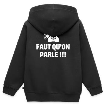 téléphone, téléphone humour, faut qu'on parle - Sweat Premium à capuche zippé enfant bio - noir - Dos - AI Model Kid Male (0cm)