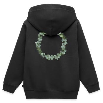Couronne d’hiver de branches d’eucalyptus et de sapin - Sweat Premium à capuche zippé enfant bio - noir - Dos - AI Model Kid Male (0cm)