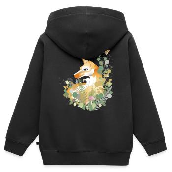 Von Hand gezeichneter schöner Fuchs in der Wiese - Kinder Premium Organic Zip Hoodie - Schwarz - Hinten - AI Model Kid Male (0cm)