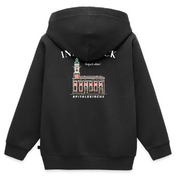 Innsbruck Österreich, Einfach schön Zeichnung - Kinder Premium Organic Zip Hoodie - Schwarz - Hinten - AI Model Kid Male (0cm)