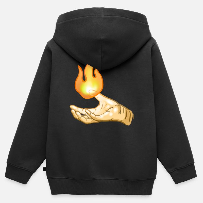 Flamme au-dessus de la main - Sweat Premium à capuche zippé enfant bio - noir