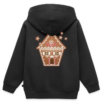 uriges Lebkuchen Haus mit Lebkuchen Sterne - Kinder Premium Organic Zip Hoodie - Schwarz - Hinten - AI Model Kid Male (0cm)