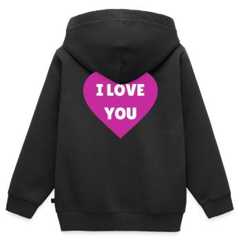 I love you - coeur rose - déclaration d'amour - Sweat Premium à capuche zippé enfant bio - noir - Dos - AI Model Kid Male (0cm)