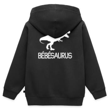 Dessin Bébé Saurus pour Cours d'Histoire - Sweat Premium à capuche zippé enfant bio - noir - Dos - AI Model Kid Male (0cm)