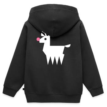Renne Rudolf L blanc avec nez rose fluo - Sweat Premium à capuche zippé enfant bio - noir - Dos - AI Model Kid Male (0cm)