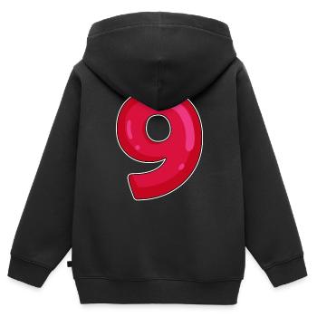 NEUF - 9 - Chiffre rouge - Sweat Premium à capuche zippé enfant bio - noir - Dos - AI Model Kid Male (0cm)