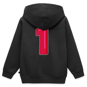 Nummer 1 Rot Dunkel - Kinder Premium Organic Zip Hoodie - Schwarz - Hinten - AI Model Kid Male (0cm)