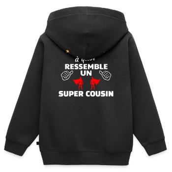 Amitié héroïque et humoristique - Sweat Premium à capuche zippé enfant bio - noir - Dos - AI Model Kid Male (0cm)
