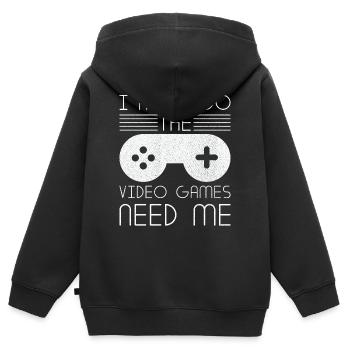 Must Go Jeux vidéo Need Me Video Gamer - Sweat Premium à capuche zippé enfant bio - noir - Dos - AI Model Kid Male (0cm)