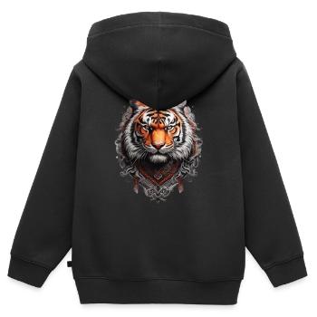 Bengalischer Tigerkopf im Stil Wikinger-Tattoo - Kinder Premium Organic Zip Hoodie - Schwarz - Hinten - AI Model Kid Male (0cm)