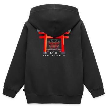 Kobe, Japon, Torii Shrine Ikuta-jinja, dessin - Sweat Premium à capuche zippé enfant bio - noir - Dos - AI Model Kid Male (0cm)