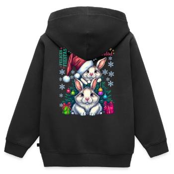 Lapins de Pâques festifs avec chapeau de Noël - Sweat Premium à capuche zippé enfant bio - noir - Dos - AI Model Kid Male (0cm)
