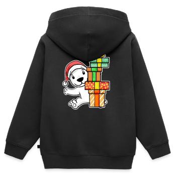 Eisbär mit Weihnachtsmütze und Weihnachtsgeschenk - Kinder Premium Organic Zip Hoodie - Schwarz - Hinten - AI Model Kid Male (0cm)